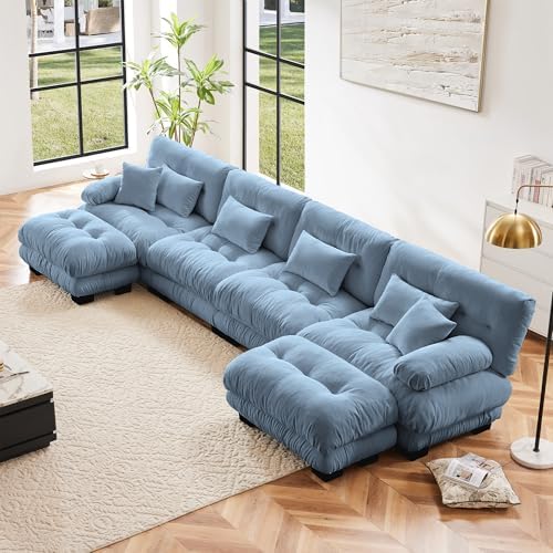 Modular Sectional Sofa for Living Room, Oversized 4 Seater Blue Sectional by Wunlerlant