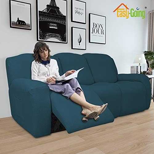 Easy-Going 8 Pieces Recliner Couch Stretch Sofa Slipcover Deep Teal - Image 2