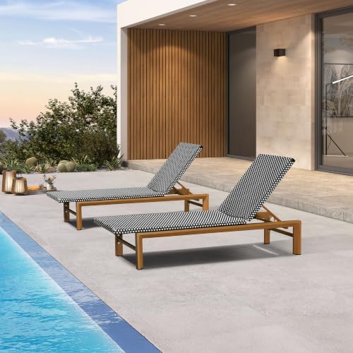 PURPLE LEAF Outdoor Chaise Lounge Extra Wide French Rattan Set of 2 by PURPLELEAF