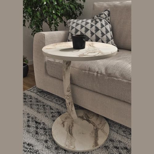 C Shaped End Table for Couch Small Places, Faux Marble Engineered Wood Space - Image 4