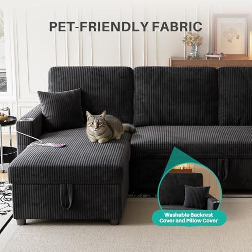 83" Sleeper Sectional Sofa, Comfy Convertible Sofa Bed - Image 4