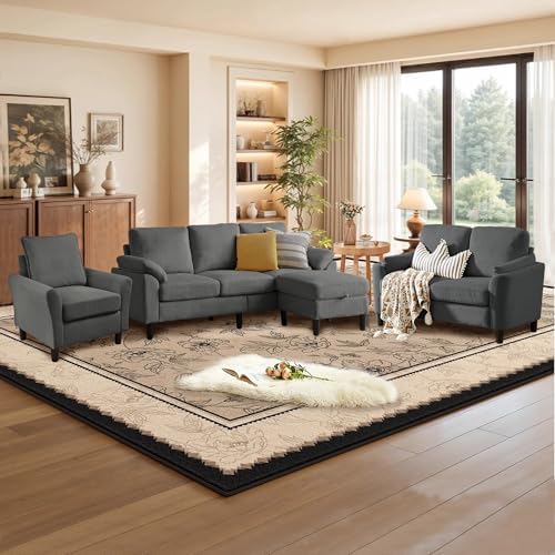 4-Piece Corduroy Sofa Set-L-Shaped Sectional - Image 4