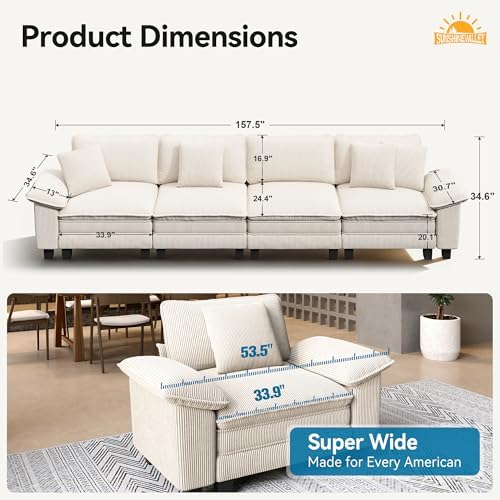 SUNSHINE VALLEY 157.5" 4-Seat Straight Modular Cloud Couch Sectional Sofa - Image 2