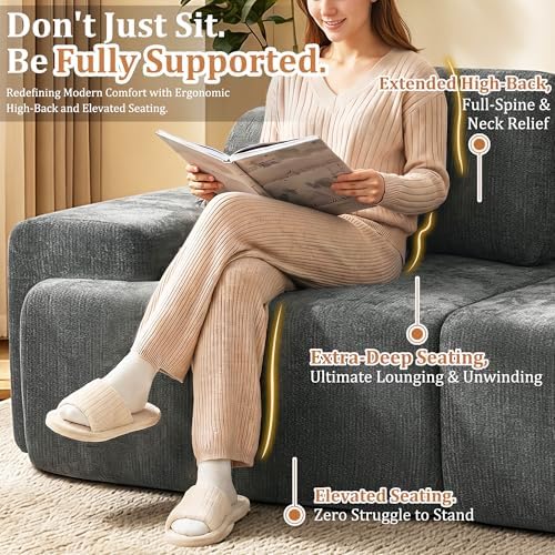 196" U Shaped Oversized Boneless Couch, Comfort Cloud Sectional Couches - Image 6