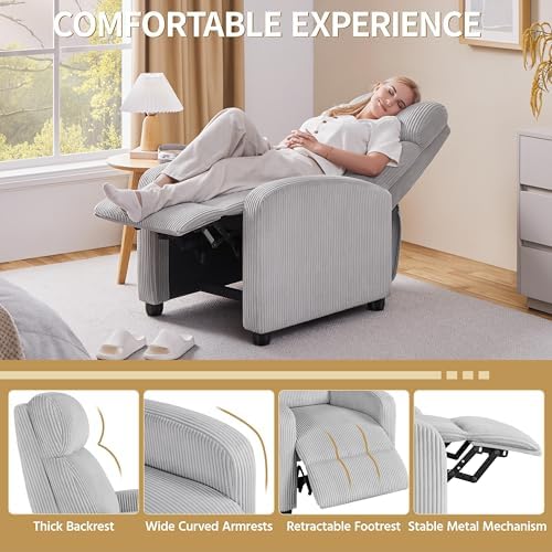 Yaheetech Recliner Chair with 3 Adjustable Angles Armchair Light Gray - Image 5