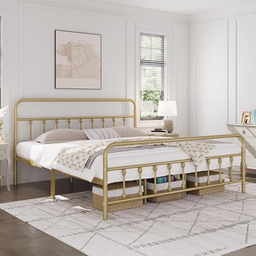 Yaheetech King Metal Platform Bed Frame, Victorian Headboard & Footboard - Image 3