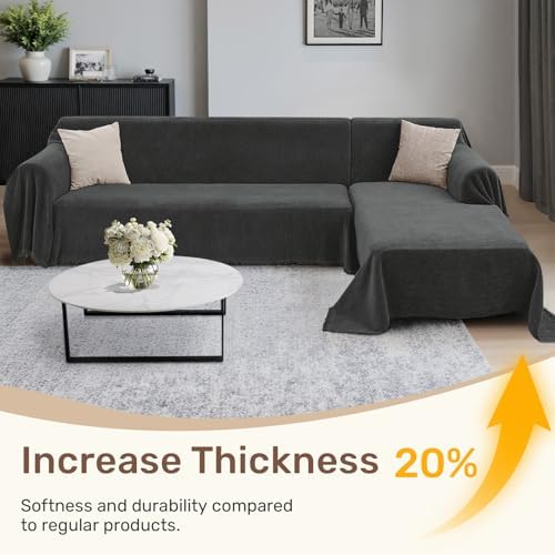 2 Pieces Sectional Couch Covers L Shaped Cover XXL Charcoal Gray - Image 3
