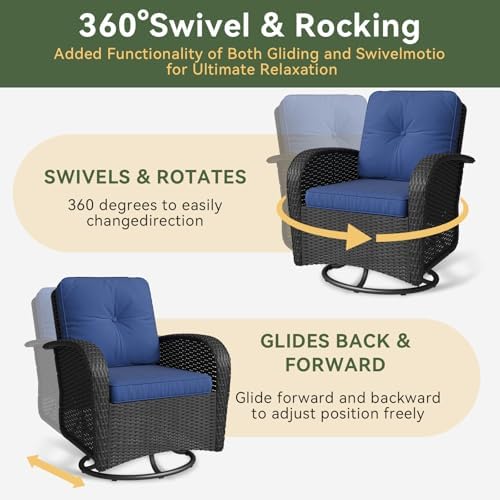 Aoxun 3 Pieces Patio Furniture Set, Patio Swivel Rocker Chairs Set of 2 - Image 3