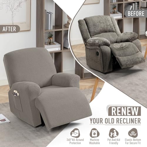 TAOCOCO Oversized Stretch Recliner Chair Covers 4 Piece, Pale Brown - Image 5