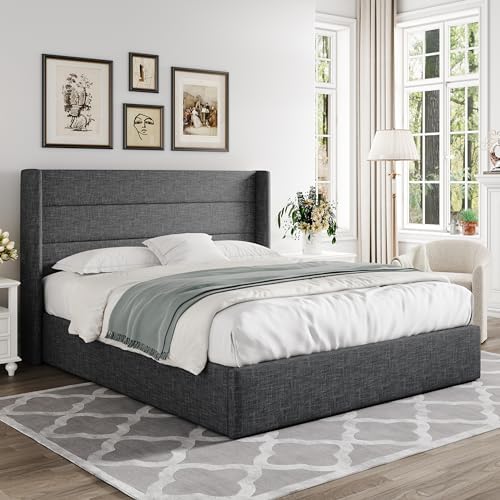 Allewie Full Size Lift Up Hydraulic Storage Bed Frame Dark Grey - Image 7
