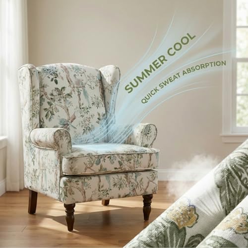 Mid Century Wingback Accent Chairs Set of 2 Floral Bird - Image 5