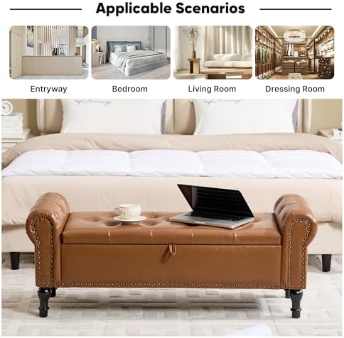 Storage Bench for Bedroom, Faux Leather Queen Size Benches - Image 6