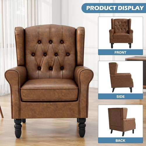 Faux Leather Wingback Accent Chair, High Back Armchair - Image 7