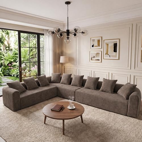 Claiks 142" Cloud Boneless Couch, L-Shape Left Chaise, Light Grey by CLAIKS