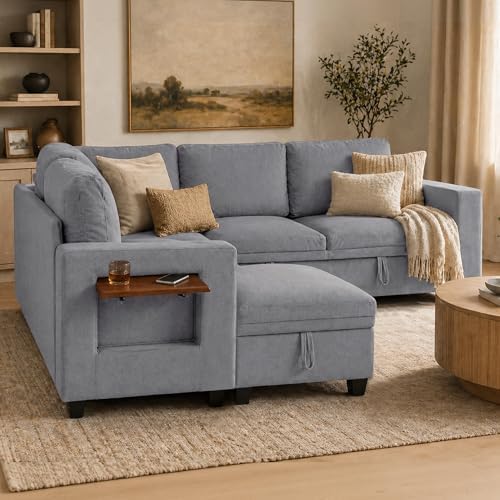 Modular Sectional Sofa with Pull Out Bed Sleeper Sofa L Shaped with Storage - Image 2