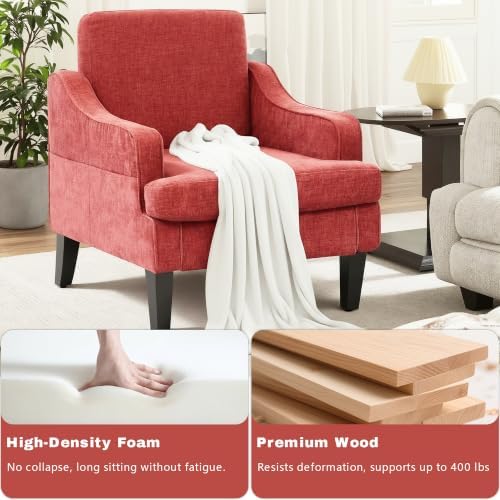 Set of 2 Accent Chair for Living Room, Mid-Century Arm Chair Chenille Fabric - Image 3