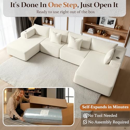 138" Cloud Sectional Couch, Comfort U Shaped Sofa - Image 3