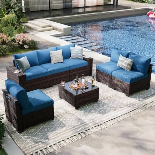 7-Piece Outdoor Patio Furniture Set, 6-Seat All-Weather PE Rattan Wicker Patio by Unknown