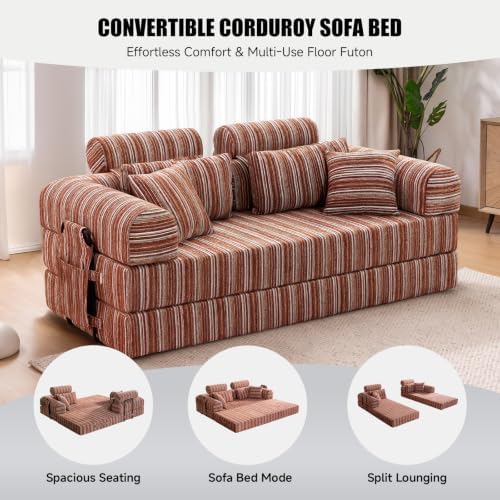 79" Memory Foam Sofa Bed, High Headrest Convertible Futon Boneless Couch - Image 3