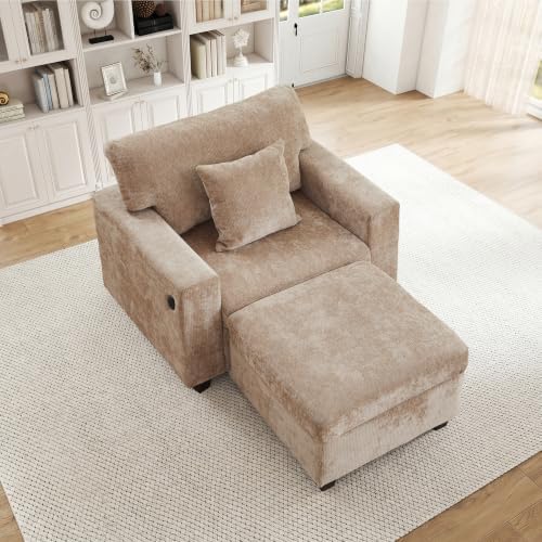 41'' Single Armchair with Ottoman Tufted Sofa Set with Type-C&USB Charging by MAHYIZYI-SimpleFashionable