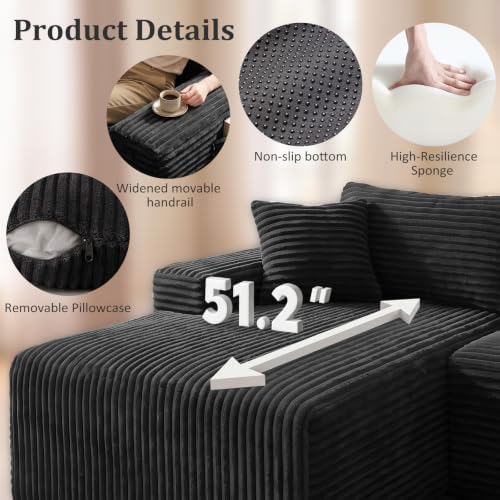Boneless Couch, U-Shape Corduroy Sectional Sofa - Image 4