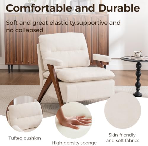 Mid Century Modern Accent Chair, Comfy Solid Wood Armchair - Image 4