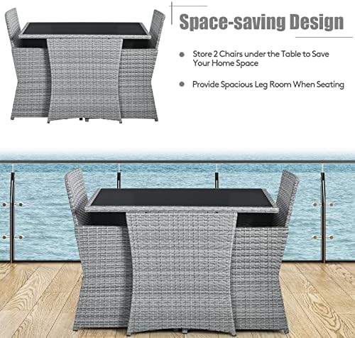Tangkula 3 Pieces Patio Dining Set, Patiojoy Space-Saving PE Rattan Bistro Set - Image 6