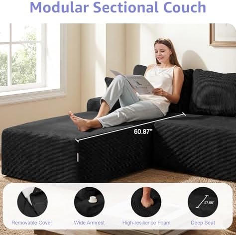 Hobestluk Boneless Couches Modular Sectional Sofa L-Shape Oversized Chaise - Image 5
