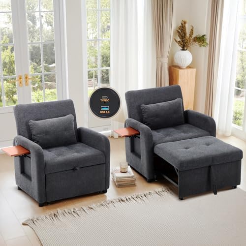 MALOL Convertible Chair-Fabric Sofa Bed, Single Sleeper Sofa, Dark Grey - Image 7
