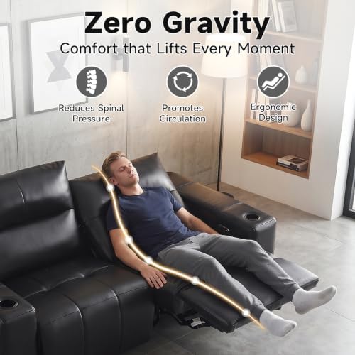 Power Reclining Loveseat Zero Gravity Genuine Leather Sofa - Image 4