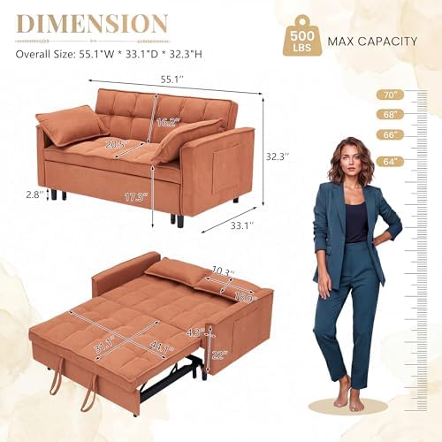 Eafurn 3-in-1 Convertible Loveseat Pull Out Couch Bed - Image 2