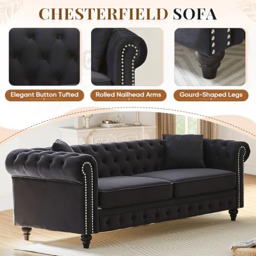 Mid Century Modern Chesterfield Velvet Oversized Couch - Image 4