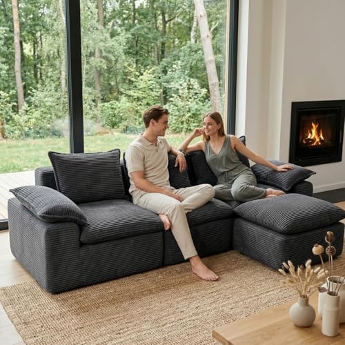 108" Cloud Sectional Couch, L-Shaped Convertible Modular Sofa. Grey - Image 4