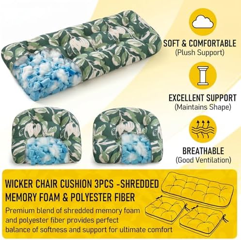 1 MIDDLE ONE Wicker Chair Cushions 3 Pieces Set - Image 3