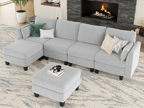 Modular Sectional Sofa, 6 Seat Modular Sleeper Sofa Couch, Light Grey - Image 2