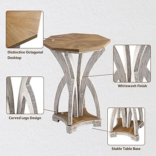 COSIEST Rustic Accent End Table, Octagonal Farmhouse Wood Side Table - Image 6