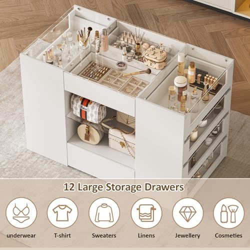 LIVAUVEAD Closet Island with 12 Drawers, Glass Top & Display Shelves - Image 3