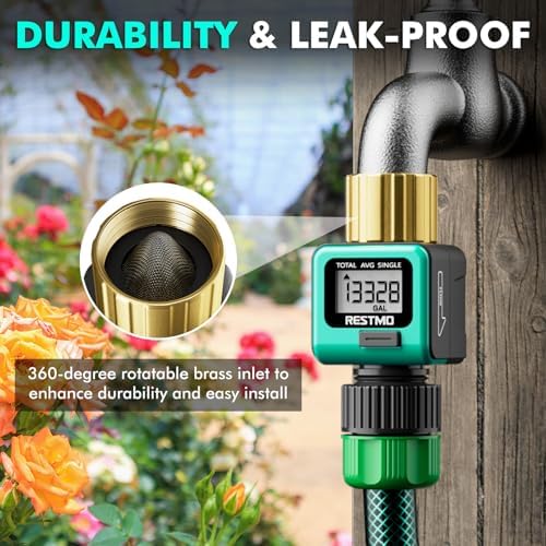 RESTMO Water Flow Meter with Brass Inlet Metal Thread, Measure Gallon/Liter - Image 2