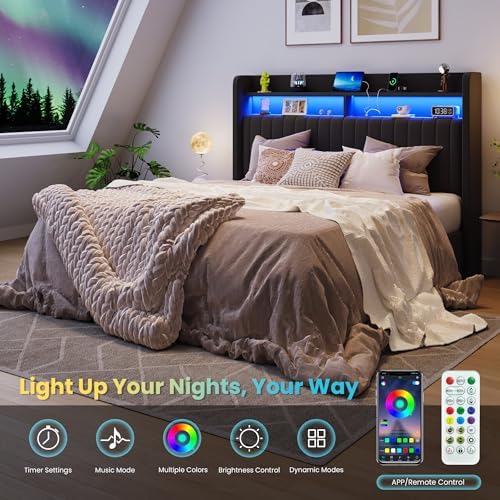 SHA CERLIN Queen Size LED Lift Up Storage Bed Frame Charging Station - Image 5