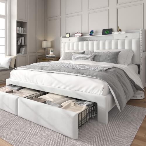 FreeHouse King Bed Frame and 2-Tier Storage Headboard & 4 Drawers by UnwindinYourOwnSpace