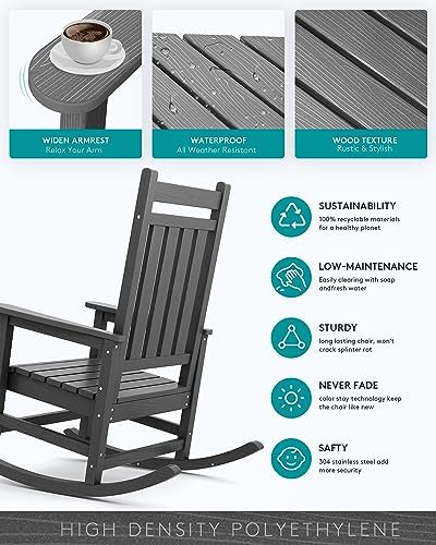 SERWALL Outdoor Rocking Chair Set of 2, HDPE Rocking Chair - Image 4