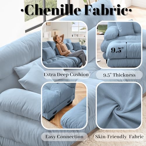 Modular Sectional Sofa for Living Room, Oversized 3 Seater Blue Sectional - Image 4