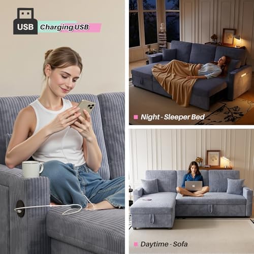 83" Sleeper Sectional Sofa, Comfy Convertible Sofa Bed - Image 4