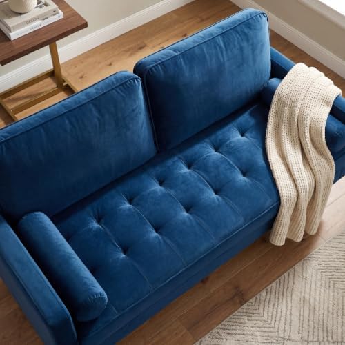 KEIKI 65" Velvet Futon Sofa Loveseat, Small Sleeper Cloud Couch Bed - Image 4
