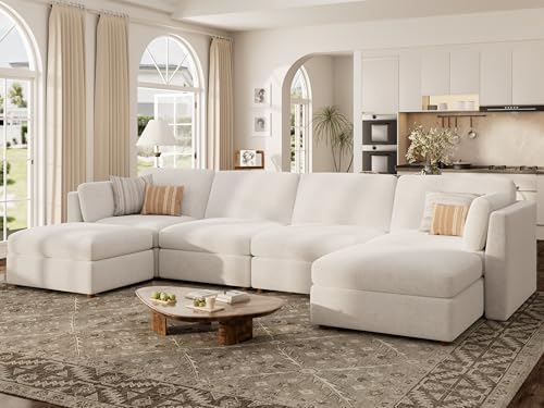 Oversized Modular Sectional Sofa U-Shaped Cloud Couches White - Image 3