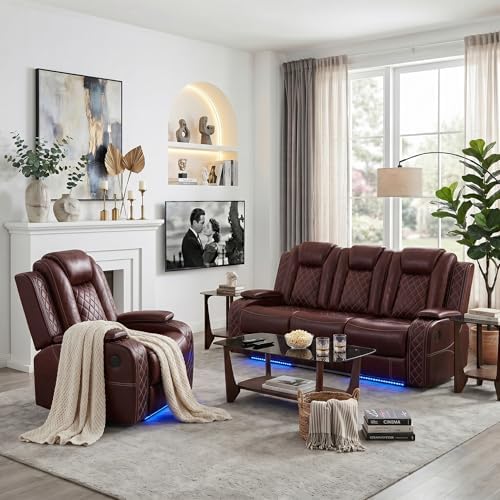Power Recliner Sofa Set with LED Lights, a Power Recliner 1 Seat and a 3 Seat by BrisaNube