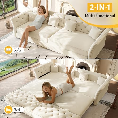 Sleeper Sofa Bed 100", Velvet Pull Out Couch, Flower Tufted Sofa - Image 3