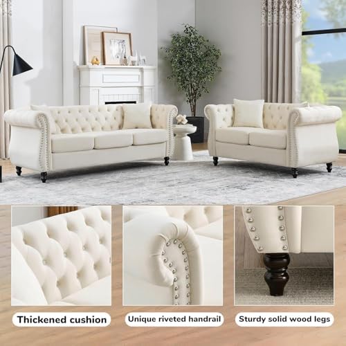 2 Piece Chesterfield Velvet Combination Sofa - Image 3