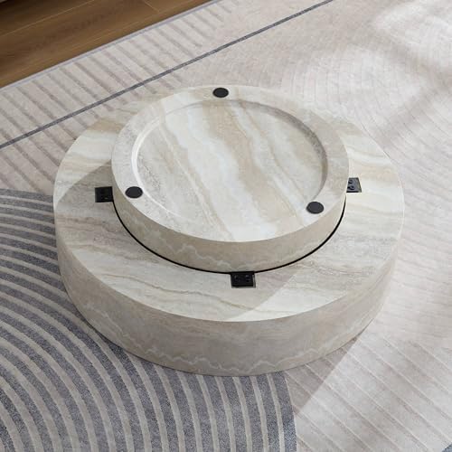 WILLIAMSPACE 35.43" Round Marble Coffee Table Faux Stone Living Room Table - Image 5