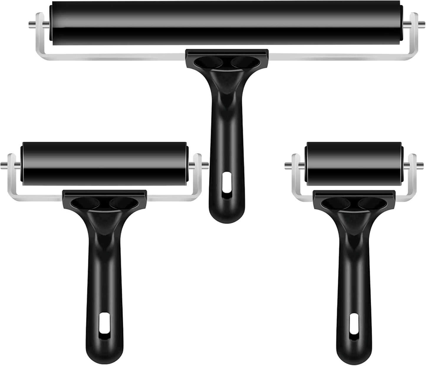 3 Pack Printmaking Brayers - Premium Brayer Rollers for Crafting, Hard Rubber Roller Brayers, Vinyl Roller Ink Paint Brush for Wallpapers Stamping Gluing Application (2.4’’, 4’’, 7.9’’) (Black)